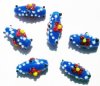 6 23mm Milky Blue with Red Flower Bumpy Oval Beads